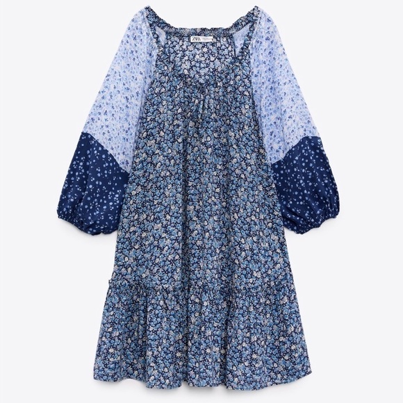 Zara Blue Floral Ditsy Ruffle Tiered Dress Sz. XS BNWT - Picture 3 of 12
